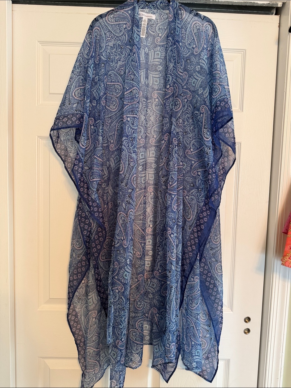 BCBGeneration Estate Blue Paisley Sheer Kimono Cover Up Size XS/Small